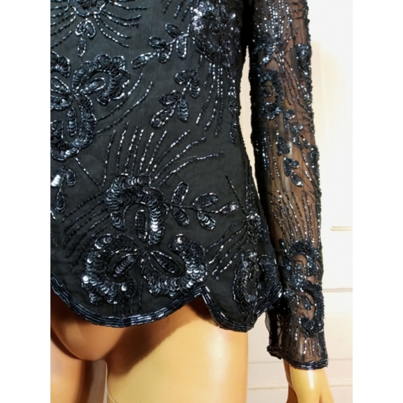 Vintage beaded silk sequined trophy top Sténay S M - Picture 5 of 10